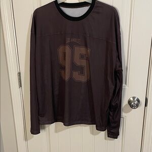 Long Sleeve Mesh Jersey Top in Dark Brown with Black Trim